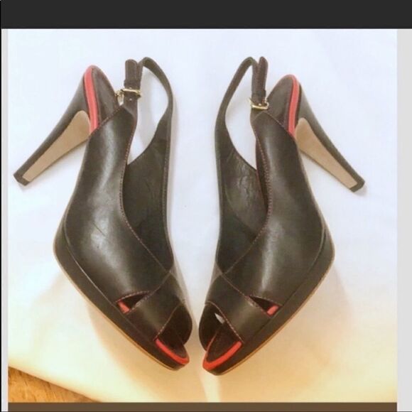 GRAFFITI BLACK/RED LEATHER SLINGBACK SANDA… - Picture 1 of 7